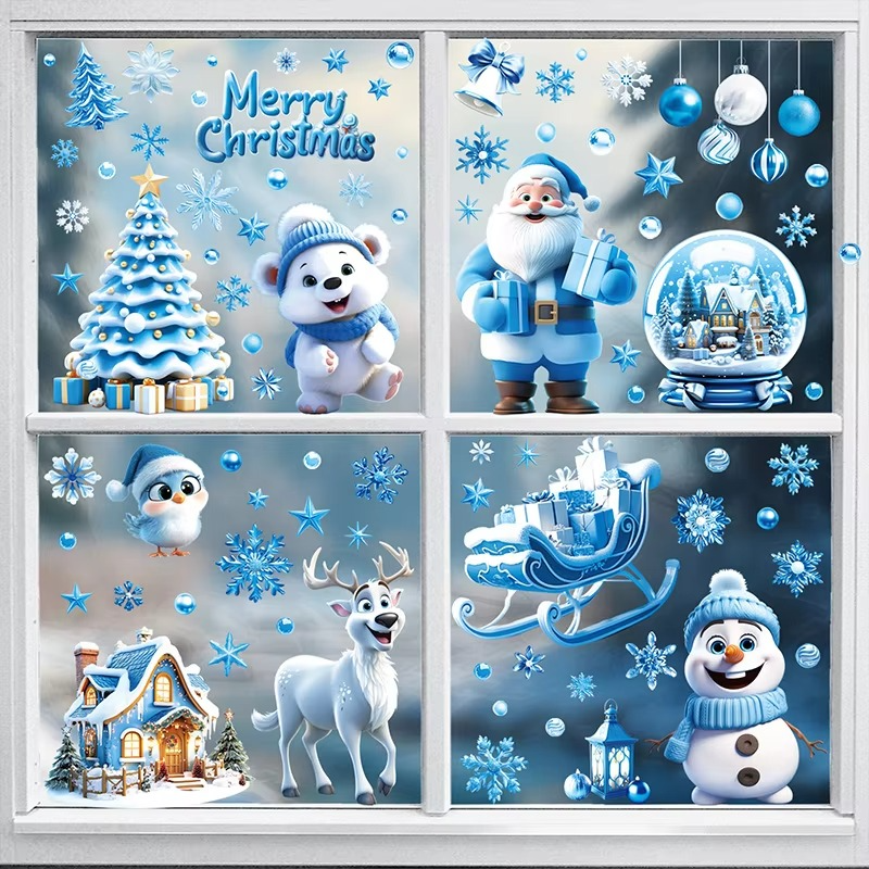 9PCS Christmas Window Stickers 3D Santa Claus Bear Room Wall Glass Window Decals Christmas Decorations for Home 2025 Kids Gifts