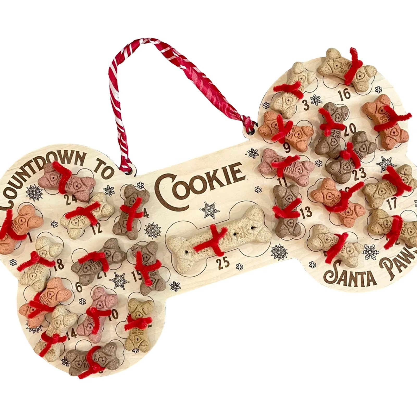 Christmas Dog Advent Calendar Wooden Dog Bone Pendant Calendar Door Plate Portable Home Hanging Decor Christmas Decorations