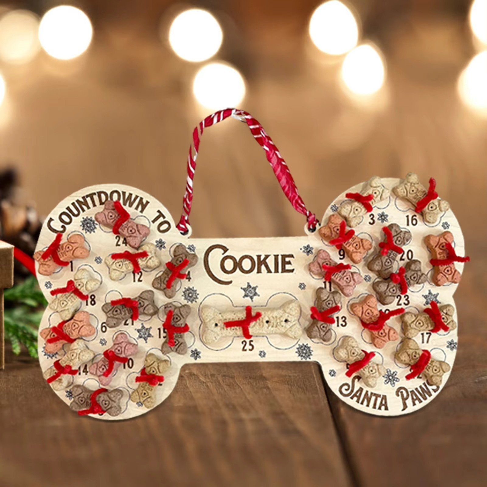 Christmas Dog Advent Calendar Wooden Dog Bone Pendant Calendar Door Plate Portable Home Hanging Decor Christmas Decorations