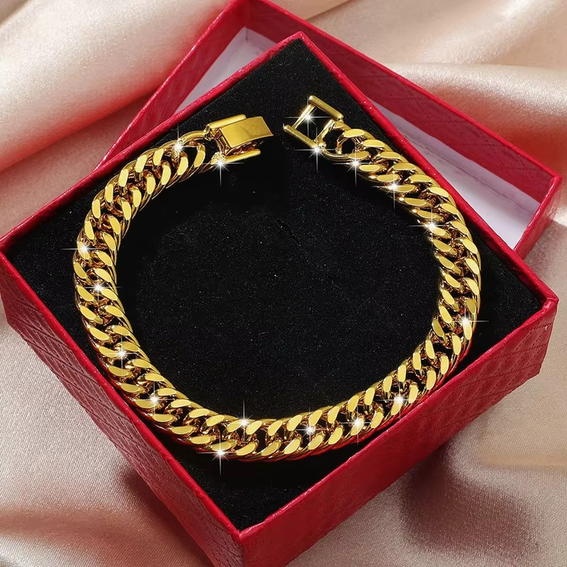 Popular 9999 24K Real Gold Jewelry Boss Bracelet 10mm Buckle Classic Men's Bracelet Luxury