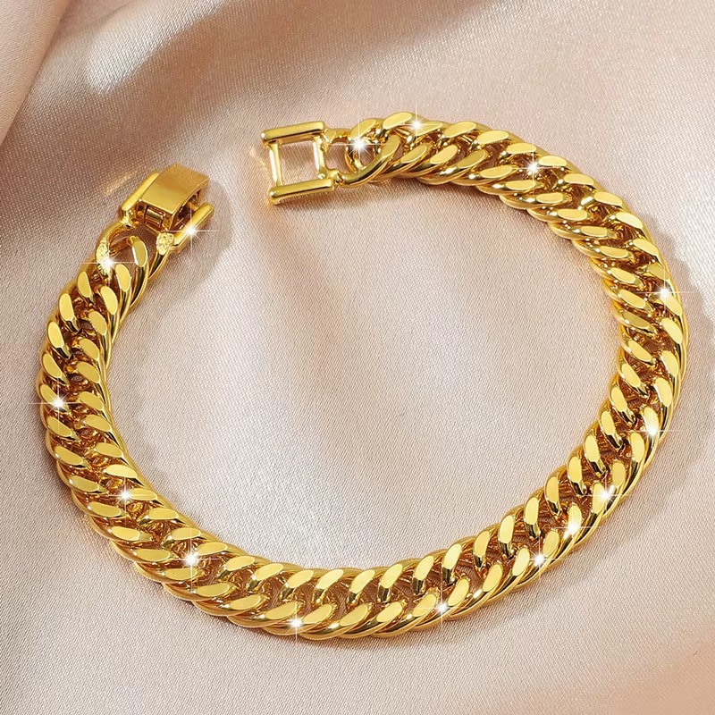 Popular 9999 24K Real Gold Jewelry Boss Bracelet 10mm Buckle Classic Men's Bracelet Luxury