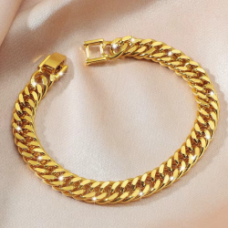 Popular 9999 24K Real Gold Jewelry Boss Bracelet 10mm Buckle Classic Men's Bracelet Luxury