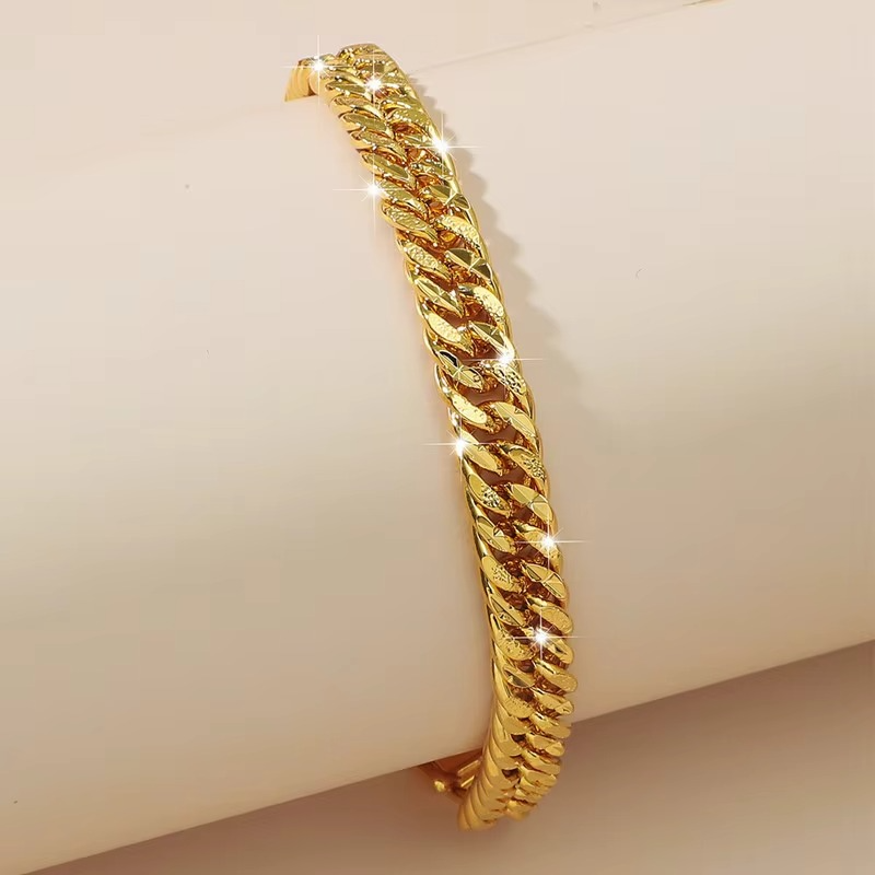 Popular 9999 24K Real Gold Jewelry Boss Bracelet 10mm Buckle Classic Men's Bracelet Luxury