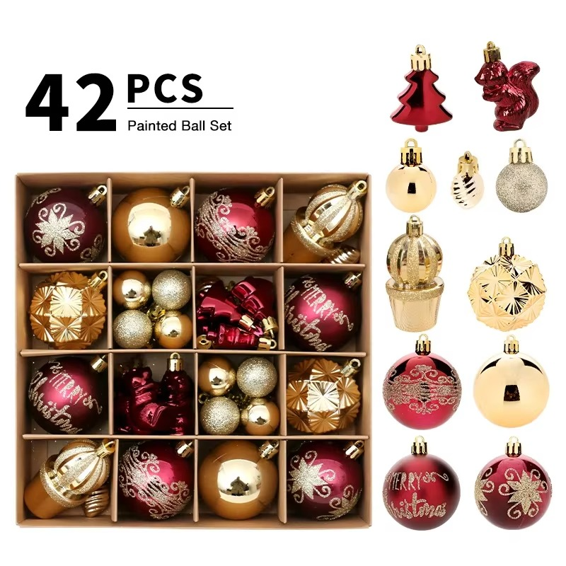 42Pc Christmas Balls Exquisite Champagne Rose Gold Decorative Ball Christmas Tree Hanging Ornament Christmas Holiday Party Decor