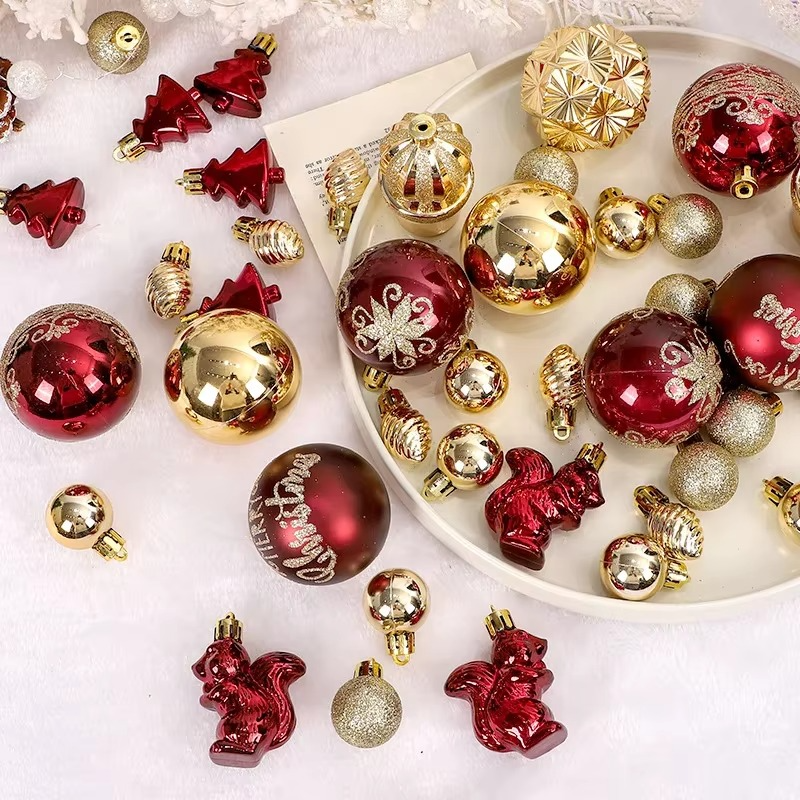42Pc Christmas Balls Exquisite Champagne Rose Gold Decorative Ball Christmas Tree Hanging Ornament Christmas Holiday Party Decor