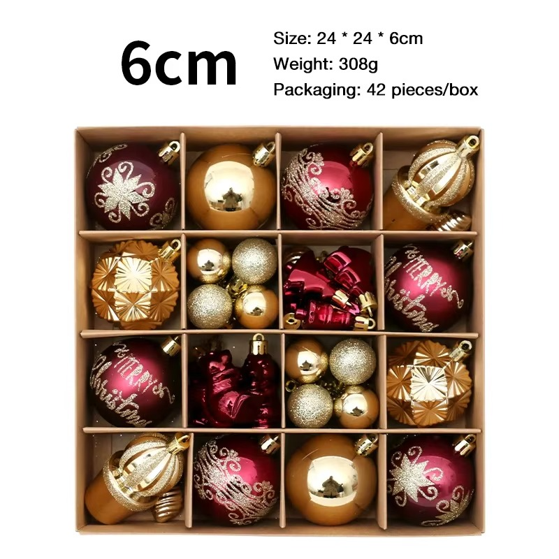 42Pc Christmas Balls Exquisite Champagne Rose Gold Decorative Ball Christmas Tree Hanging Ornament Christmas Holiday Party Decor