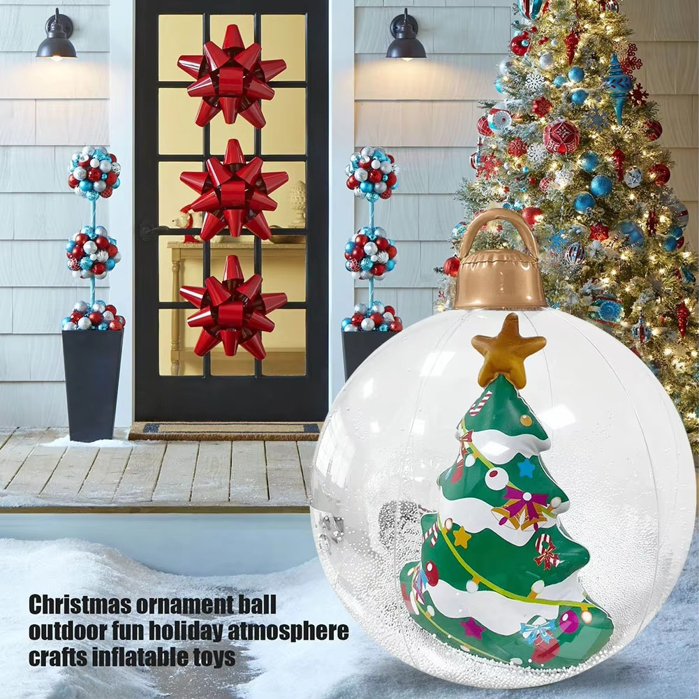 Outdoor Christmas Inflatable Decorated Ball PVC Giant Big Large Balls Xmas Tree Decorations Toy Ball with Light and Remote