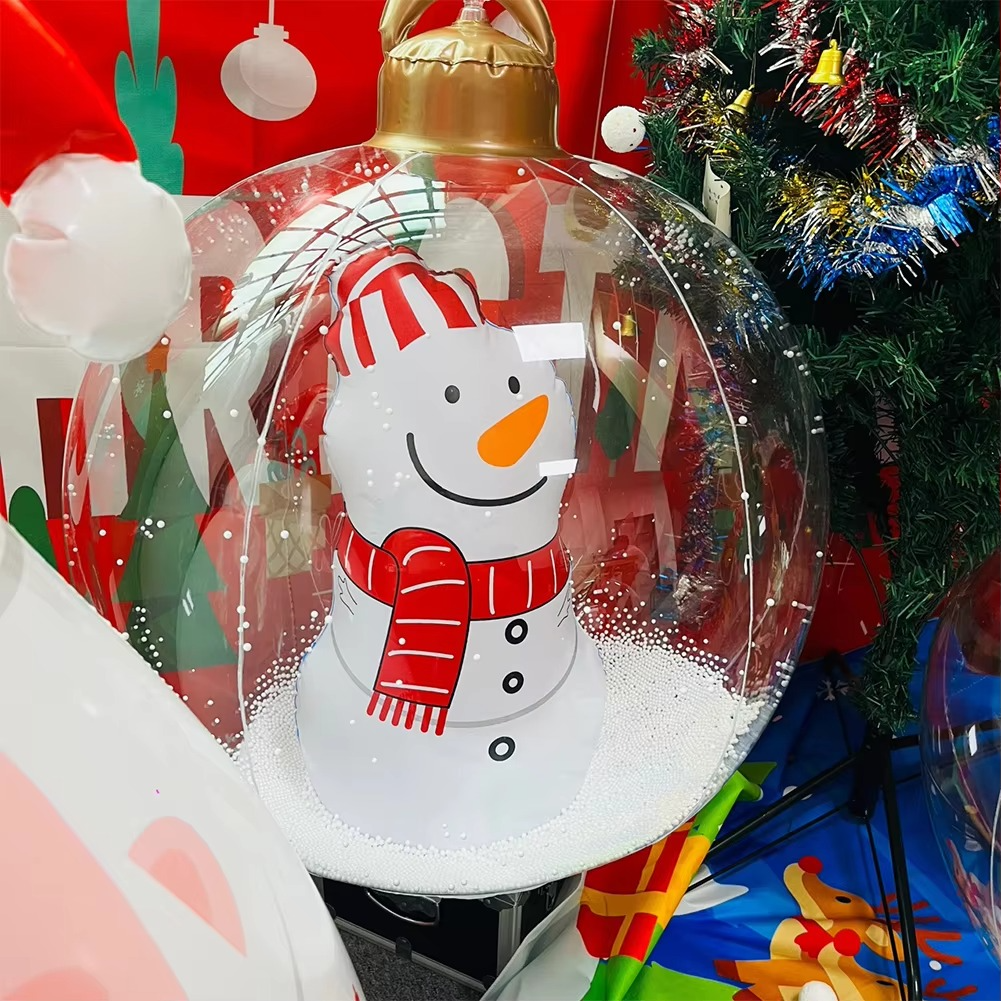 60cm Outdoor Christmas Inflatable Decorate Ball PVC Giant Inflatable Model Ball with Lights Xmas Tree Festive Decoration Balloon