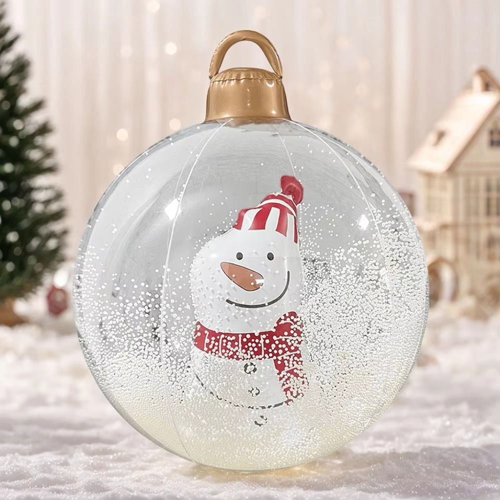 60cm Outdoor Christmas Inflatable Decorate Ball PVC Giant Inflatable Model Ball with Lights Xmas Tree Festive Decoration Balloon