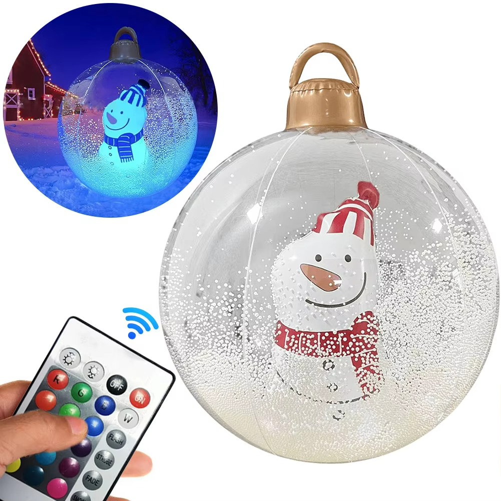 60cm Outdoor Christmas Inflatable Decorate Ball PVC Giant Inflatable Model Ball with Lights Xmas Tree Festive Decoration Balloon