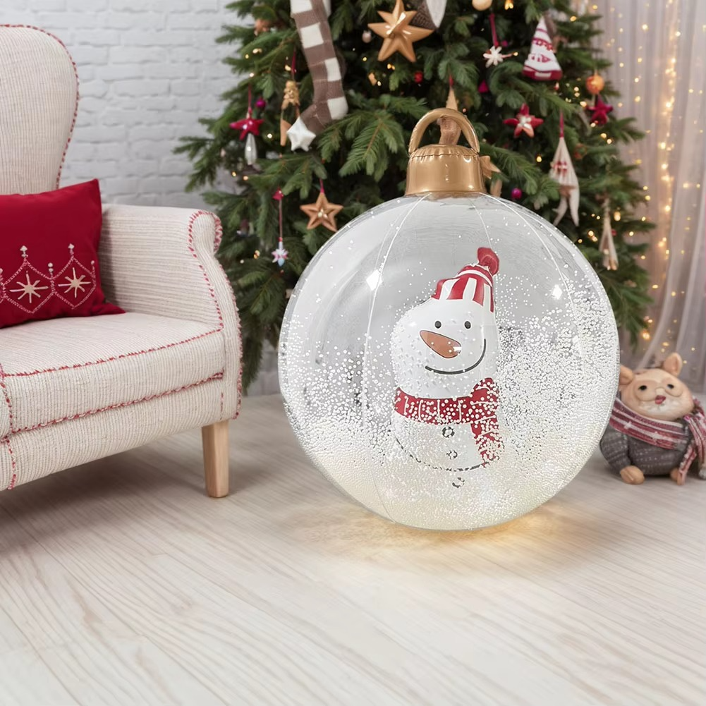 60cm Outdoor Christmas Inflatable Decorate Ball PVC Giant Inflatable Model Ball with Lights Xmas Tree Festive Decoration Balloon