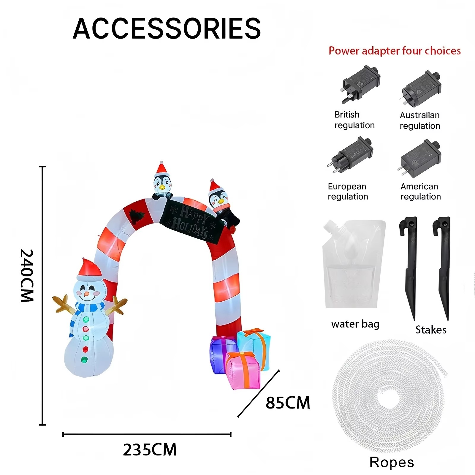7.87FT Inflatable Toy LED Christmas Arch Snowman Penguin Gift Christmas Supplie For Yard Home Decoration Ornament Festive Gift