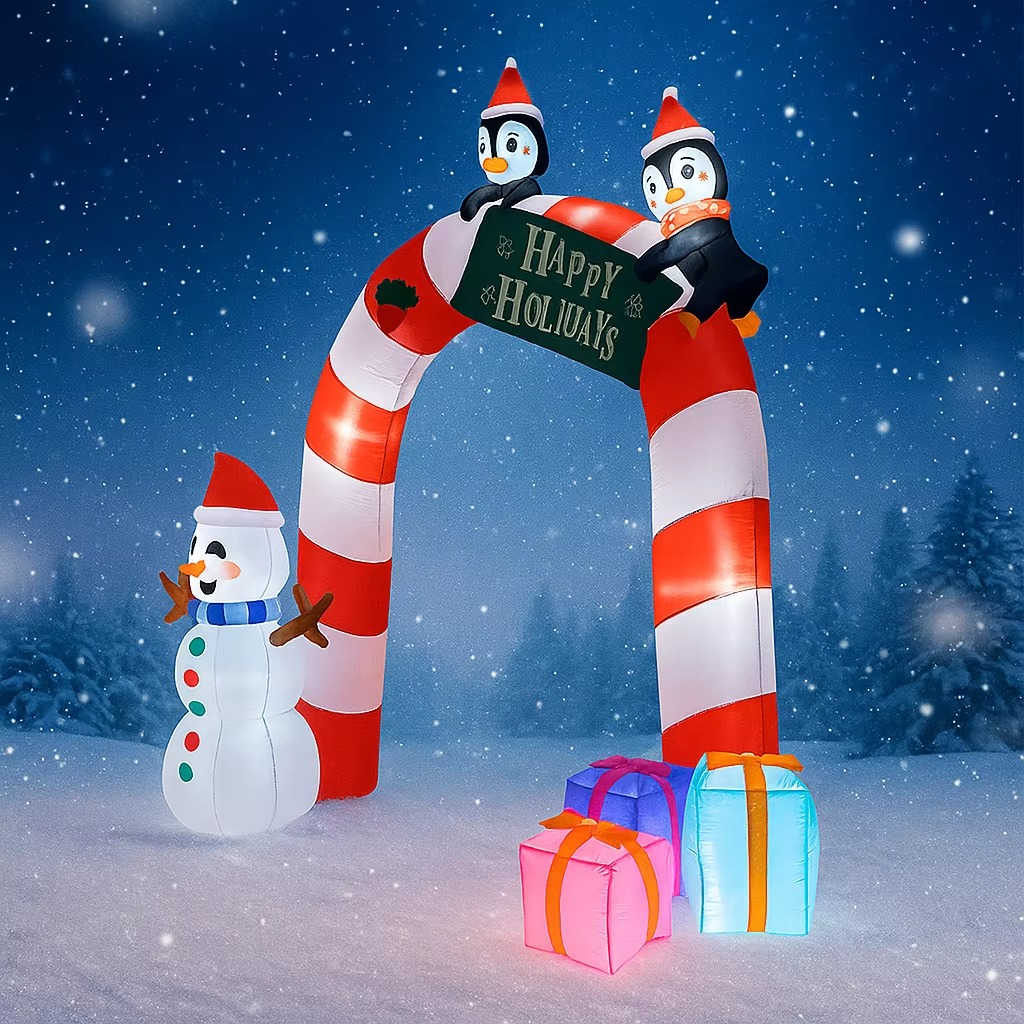 7.87FT Inflatable Toy LED Christmas Arch Snowman Penguin Gift Christmas Supplie For Yard Home Decoration Ornament Festive Gift