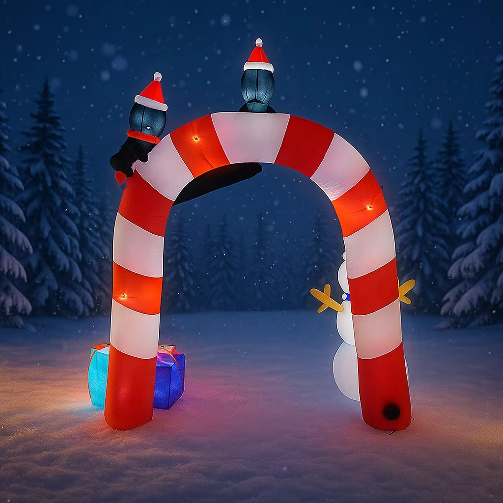 7.87FT Inflatable Toy LED Christmas Arch Snowman Penguin Gift Christmas Supplie For Yard Home Decoration Ornament Festive Gift