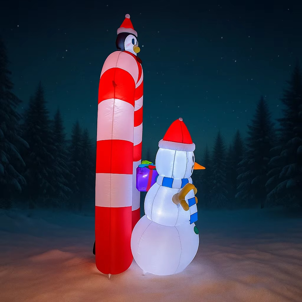 7.87FT Inflatable Toy LED Christmas Arch Snowman Penguin Gift Christmas Supplie For Yard Home Decoration Ornament Festive Gift