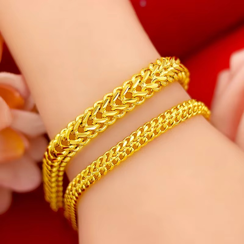 Japan and South Korea fashion 24K real gold women's thin bracelet 999 gold simple generous centipede bracelet