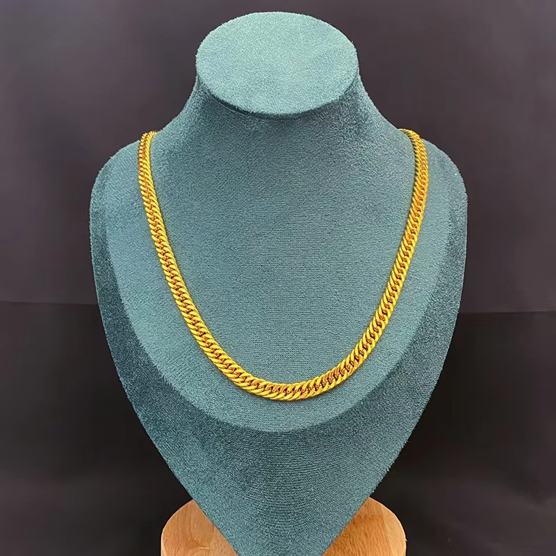 Luxurious 9999 24K real gold horsewhip Boss necklace, fashionable and versatile men's and women's jewelry, gift accessories