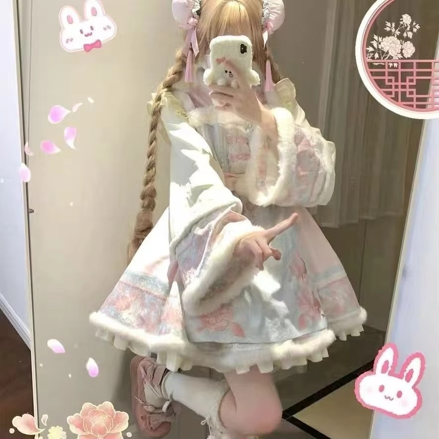 NONSAR Japanese Kawaii Lolita Dress Women Sweet Bow Chinese Element Vintage Mini Dress Red Long Sleeve Christmas Party Dresses