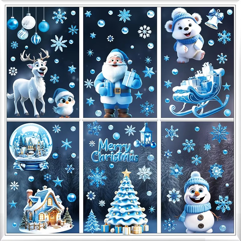 9PCS Christmas Window Stickers 3D Santa Claus Bear Room Wall Glass Window Decals Christmas Decorations for Home 2025 Kids Gifts