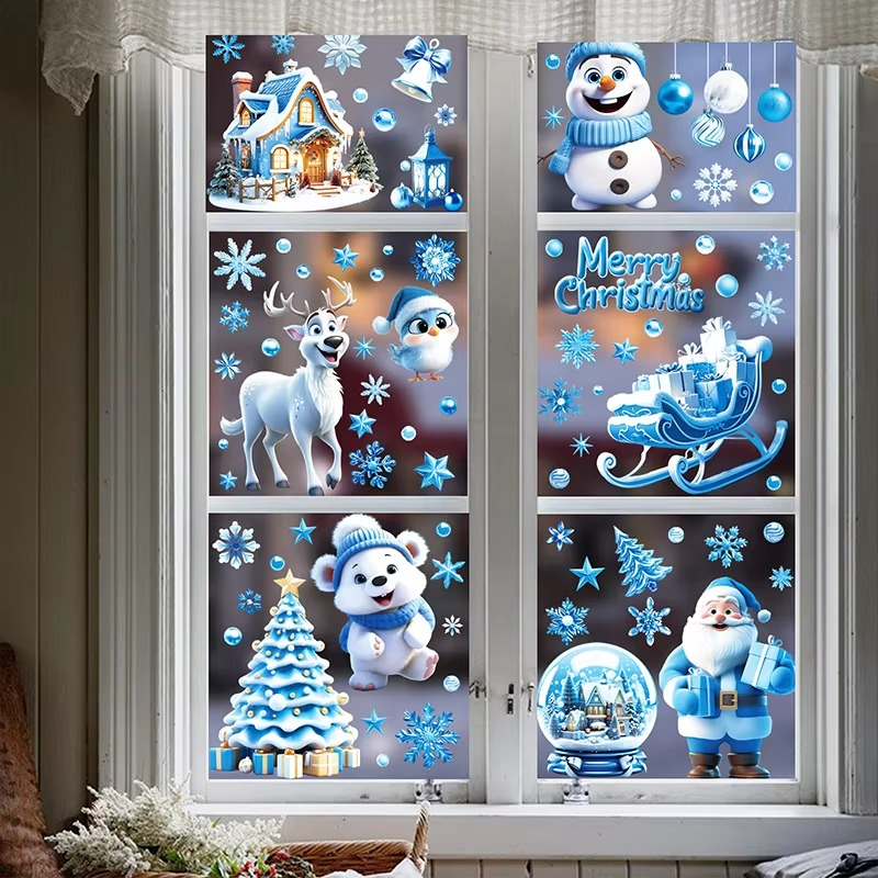 9PCS Christmas Window Stickers 3D Santa Claus Bear Room Wall Glass Window Decals Christmas Decorations for Home 2025 Kids Gifts