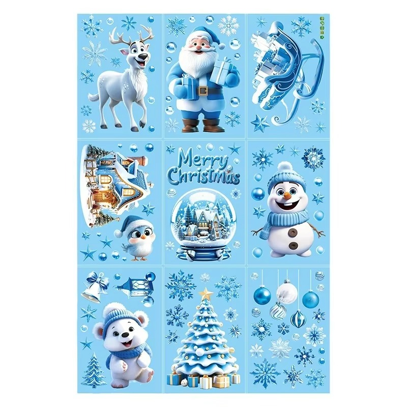 9PCS Christmas Window Stickers 3D Santa Claus Bear Room Wall Glass Window Decals Christmas Decorations for Home 2025 Kids Gifts