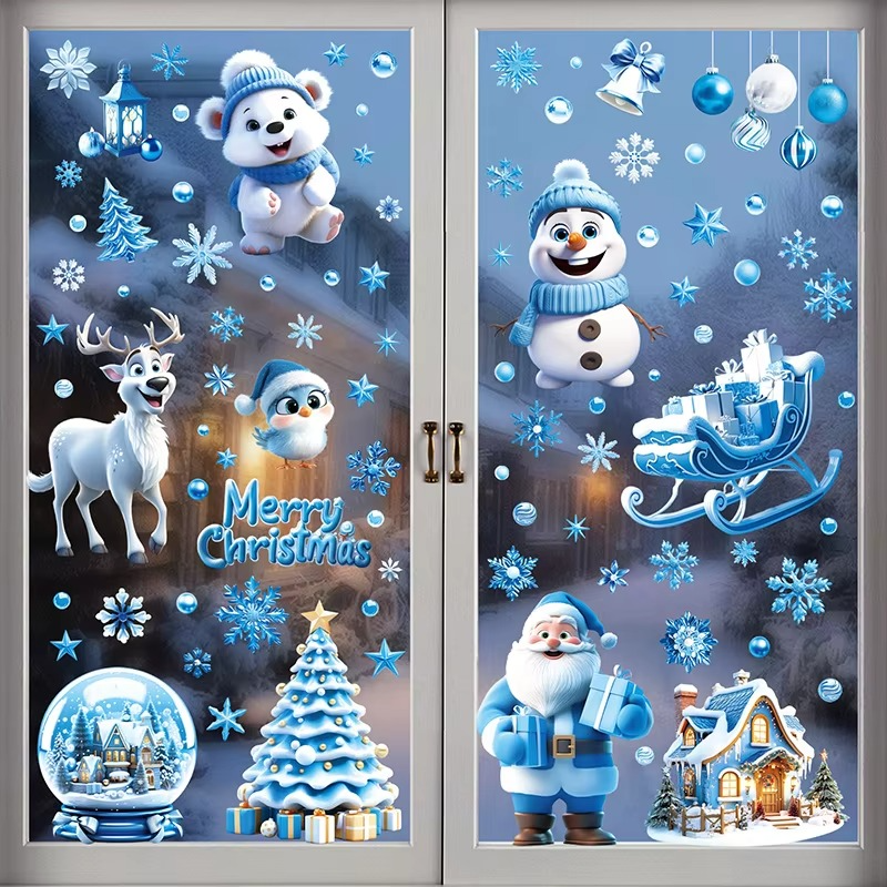 9PCS Christmas Window Stickers 3D Santa Claus Bear Room Wall Glass Window Decals Christmas Decorations for Home 2025 Kids Gifts
