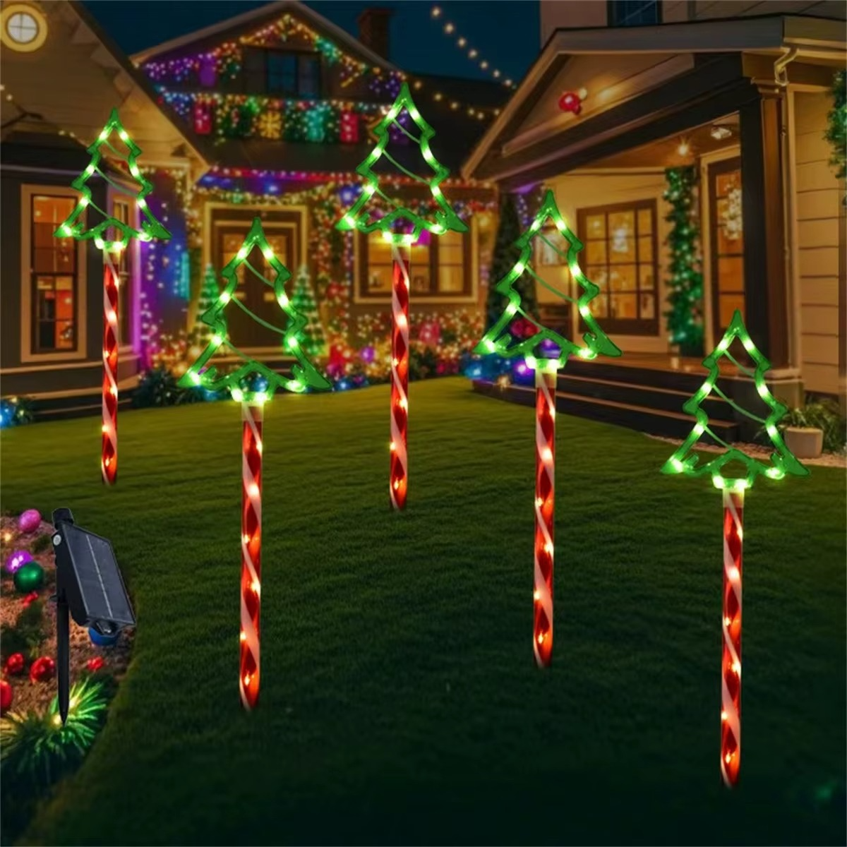 LED solar Christmas tree ground mounted lights suitable for courtyard and path atmosphere decoration lights, set of 5 pieces