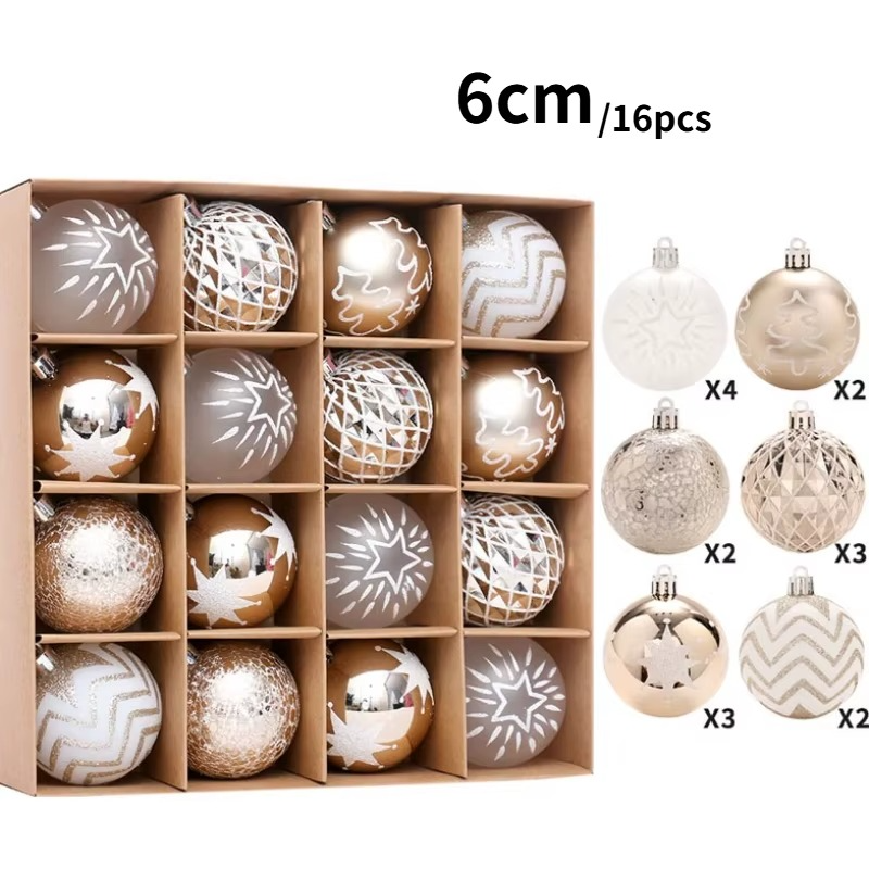 16pcs 6cm Champagne Gold Christmas Balls Xmas Tree Hanging Ornaments Ball Pendants Home Party Christmas Decoration 2026 New Year