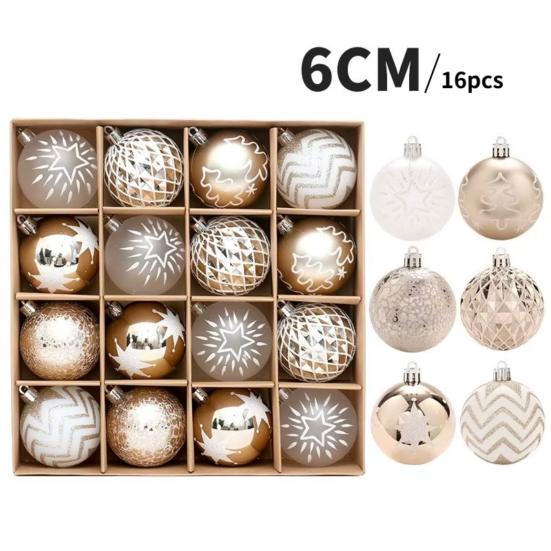 16pcs 6cm Champagne Gold Christmas Balls Xmas Tree Hanging Ornaments Ball Pendants Home Party Christmas Decoration 2026 New Year