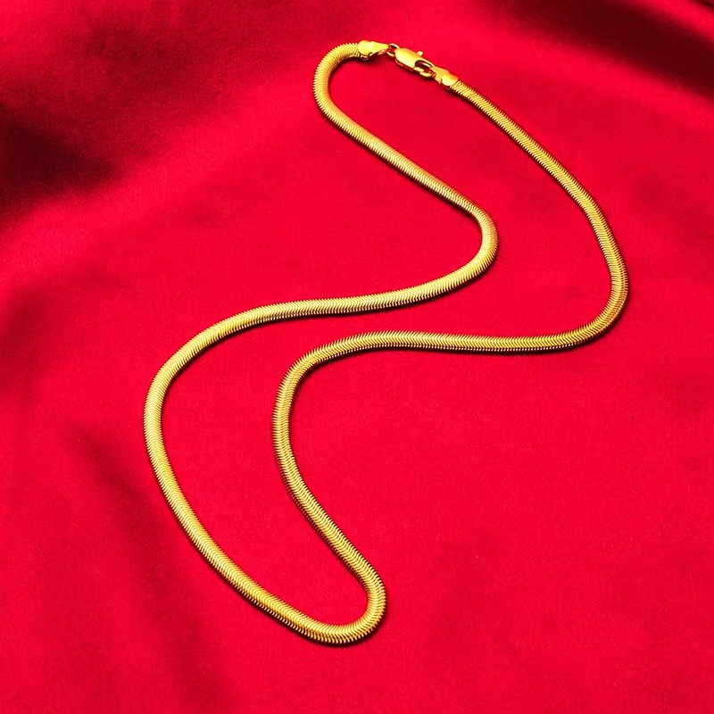 24K real gold 9999 yellow gold Thick Flat Clavicle Chain Bracelet Necklace Women's Clavicle Chain