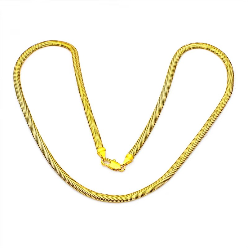 24K real gold 9999 yellow gold Thick Flat Clavicle Chain Bracelet Necklace Women's Clavicle Chain