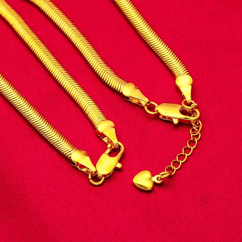 24K real gold 9999 yellow gold Thick Flat Clavicle Chain Bracelet Necklace Women's Clavicle Chain