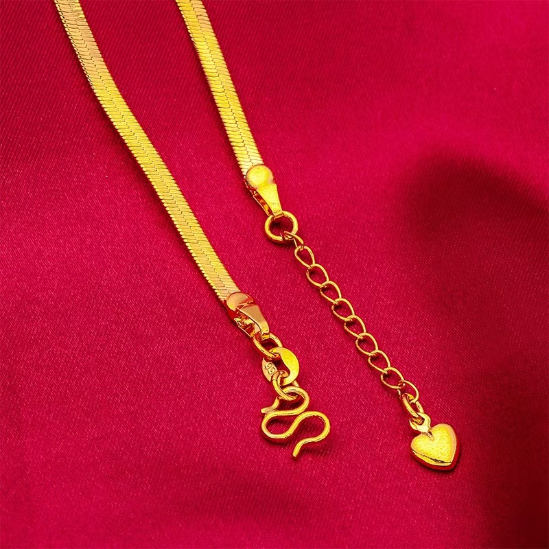 24K gold flat love necklace AU999 full gold, flat love shape simple and unique daily wear