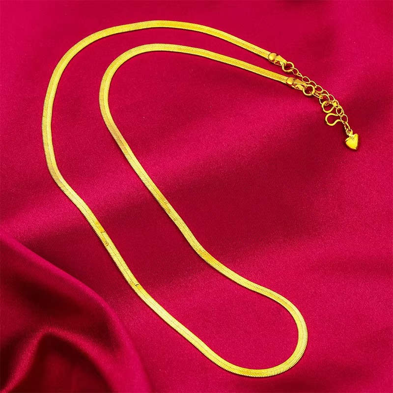 24K gold flat love necklace AU999 full gold, flat love shape simple and unique daily wear