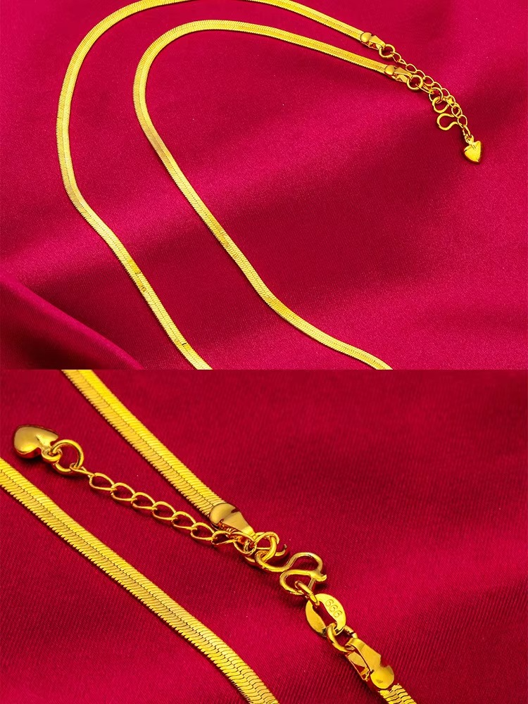 24K gold flat love necklace AU999 full gold, flat love shape simple and unique daily wear