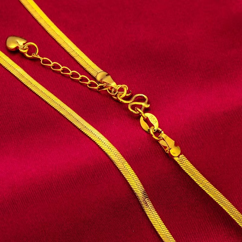 24K gold flat love necklace AU999 full gold, flat love shape simple and unique daily wear
