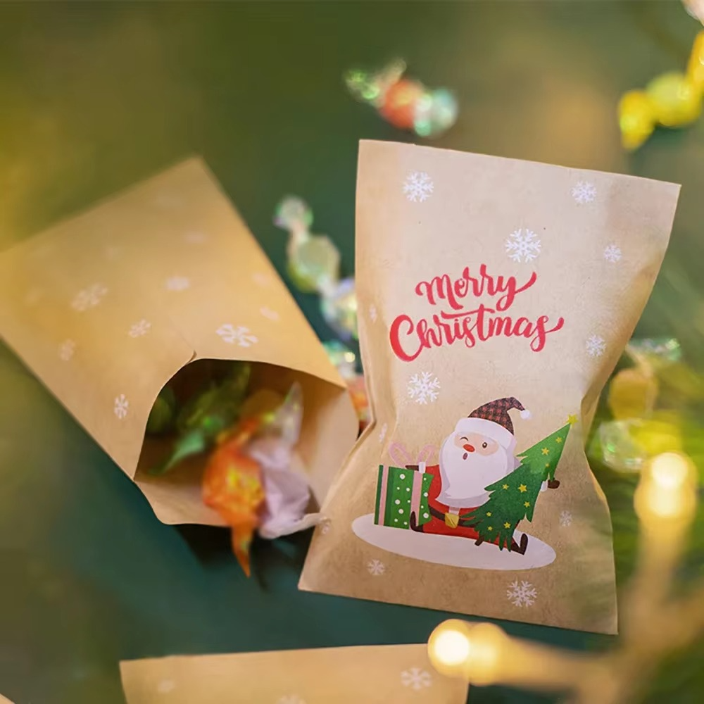 Runtow 48pcs Christmas Kraft Paper Bag Xmas Wrapping Gift Packaging Bag Santa Xmas Snowman Reindeer Envelope Bag New Year