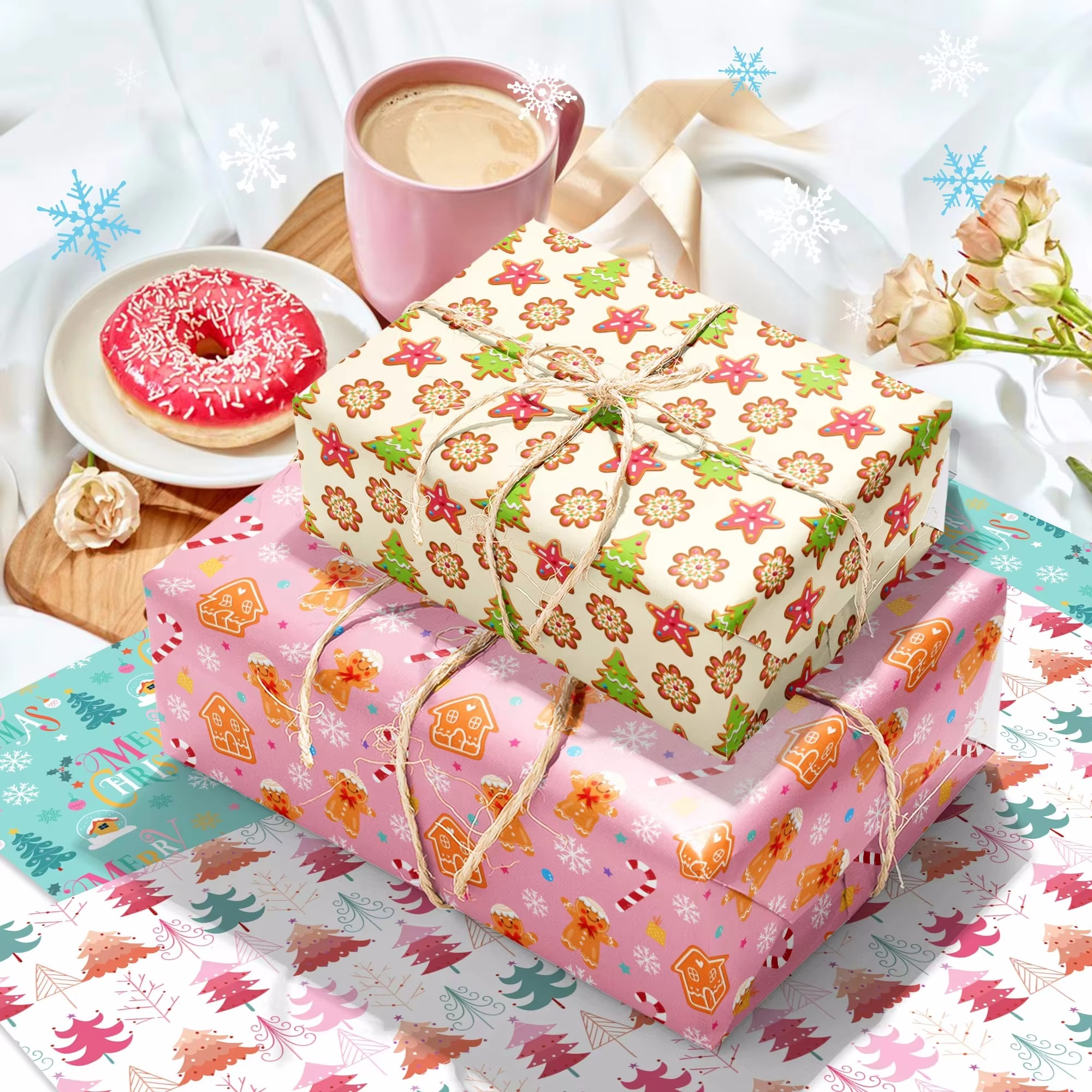 12pcs Candy Gingerbread Man Socks Theme Wrapping Material Paper Christmas Baby Shower Party Gifts Kids Gift Packing Craft Papers