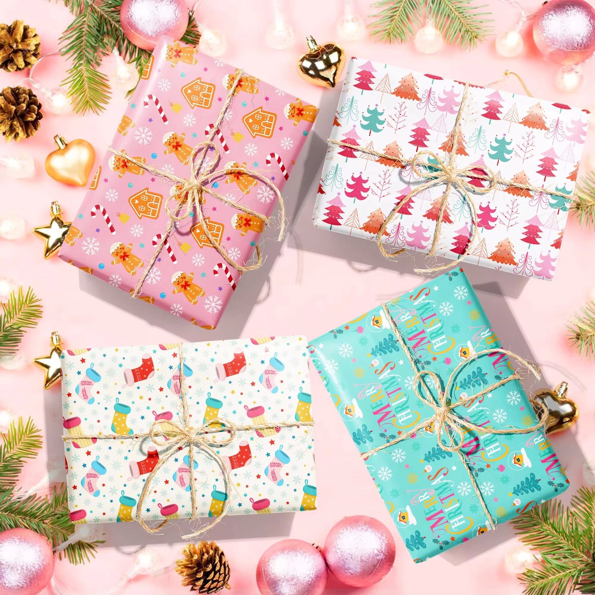 12pcs Candy Gingerbread Man Socks Theme Wrapping Material Paper Christmas Baby Shower Party Gifts Kids Gift Packing Craft Papers