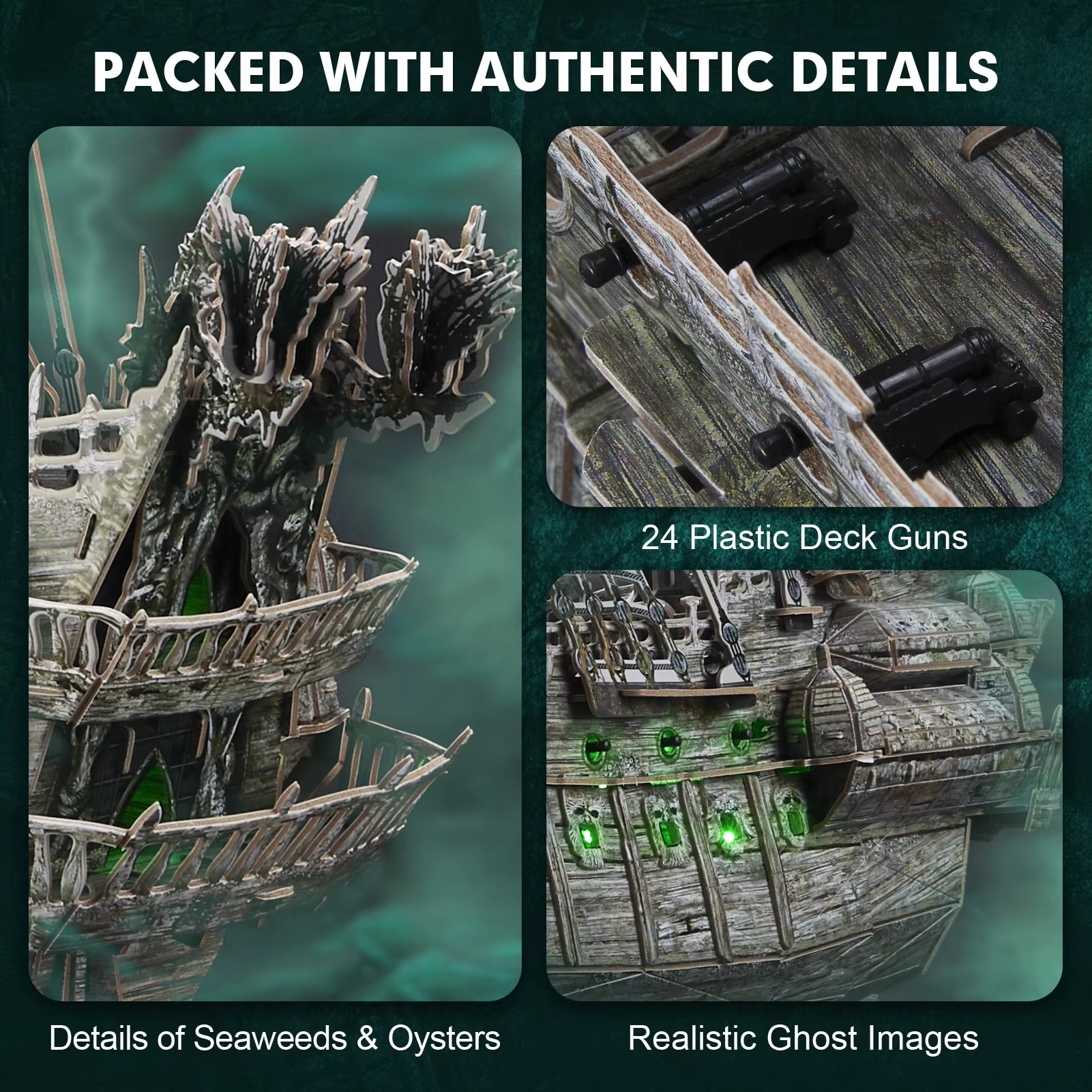 CubicFun 3D Puzzles Green LED Flying Dutchman Pirate Ship Model 360 Pieces Kits Lighting Building Ghost Sailboat Christmas Gift for Adults