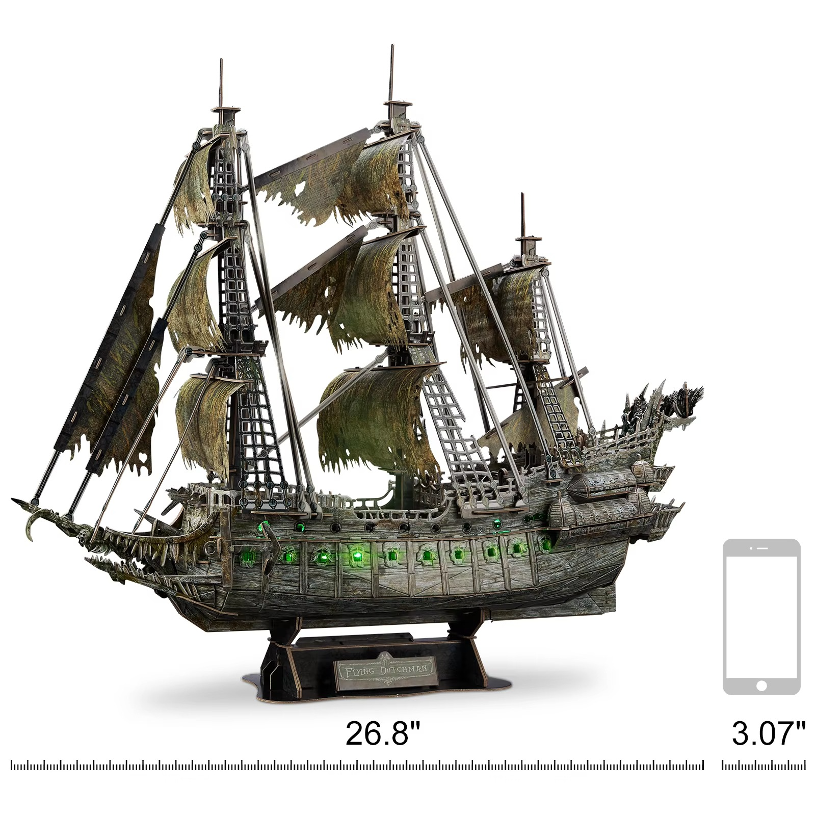 CubicFun 3D Puzzles Green LED Flying Dutchman Pirate Ship Model 360 Pieces Kits Lighting Building Ghost Sailboat Christmas Gift for Adults