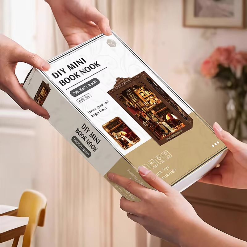 DIY Small House Stand Micro Light Book Pavilion Book Stand Model Wooden Book Stand 3D Puzzle Hand Assembled Kids Craft Christmas