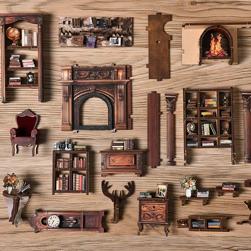 DIY Small House Stand Micro Light Book Pavilion Book Stand Model Wooden Book Stand 3D Puzzle Hand Assembled Kids Craft Christmas