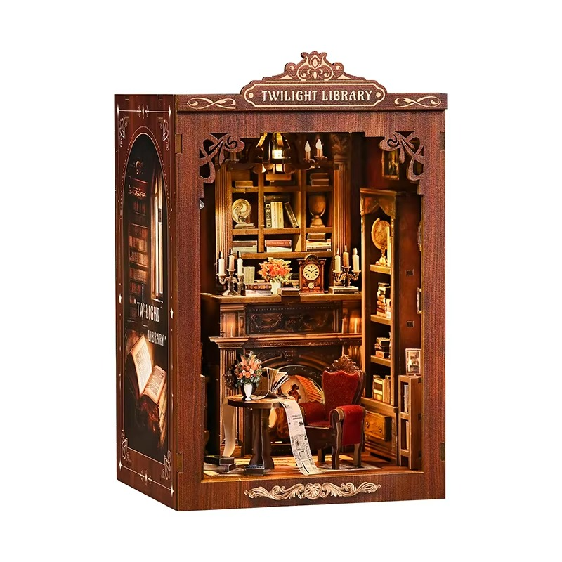 DIY Small House Stand Micro Light Book Pavilion Book Stand Model Wooden Book Stand 3D Puzzle Hand Assembled Kids Craft Christmas