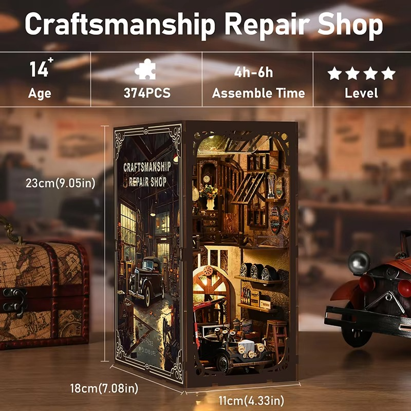 Qiaogong Auto Repair Workshop DIY Small House Model House Architecture Manual Assembly Miniature Model House Creative Toys Christmas Gift