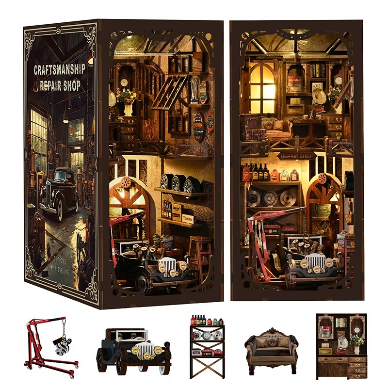 Qiaogong Auto Repair Workshop DIY Small House Model House Architecture Manual Assembly Miniature Model House Creative Toys Christmas Gift