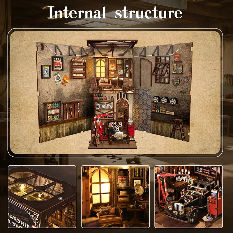 Qiaogong Auto Repair Workshop DIY Small House Model House Architecture Manual Assembly Miniature Model House Creative Toys Christmas Gift