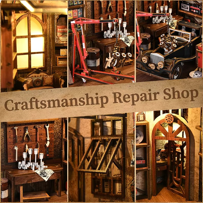 Qiaogong Auto Repair Workshop DIY Small House Model House Architecture Manual Assembly Miniature Model House Creative Toys Christmas Gift