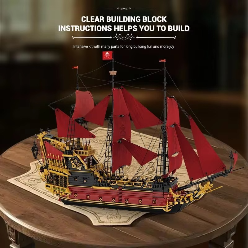 Reobrix 66049 Queen Anne’s Revenge Caribbean Pirate Ship Assembly Model Toy Christmas Gift for Kids and Adults