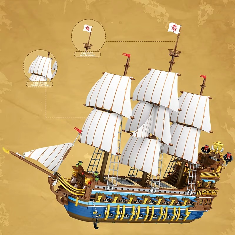 3162PCS Pirate Ship Building Blocks Royal Sunshine Sailing Boat Assembly Model Bricks Children's Educational Toys Christmas Holiday Gifts